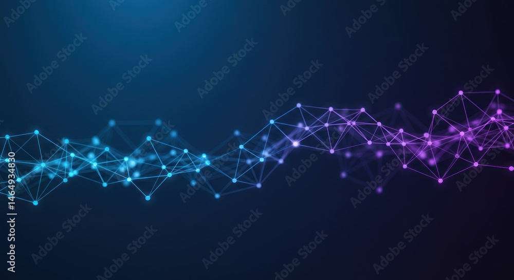 Poster abstract network of connected dots with blue and purple gradient on dark background.
