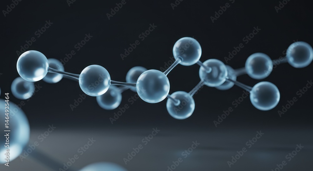 Poster molecule structure with spheres and connecting lines on a dark background.