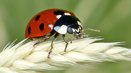 Obraz premium Stunning Closeup of Ladybug on Wheat, Nature Macro Photography