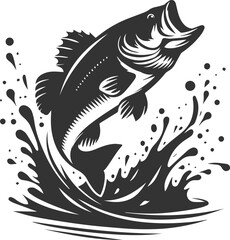 Large mouth bass fish vector silhouette
