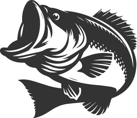 Large mouth bass fish vector silhouette