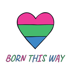 Colorful heart shape Polysexual pride flag Happy pride day LGBTQIA community Pride Month Vector hand drawn doodle for posters, stickers, logo, cards