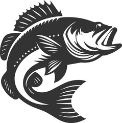 Large mouth bass fish vector silhouette