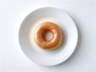 Donut with Caramel Glaze on White Plate Top View Sweet Delicious Food