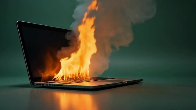 Fire Erupts from Laptop Computer in Dramatic Display of Technology Failure