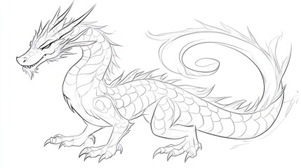 Obraz premium Dragon Sketch, Side View, Digital Art