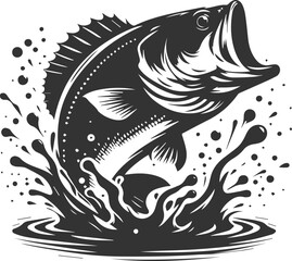 Large mouth bass fish vector silhouette