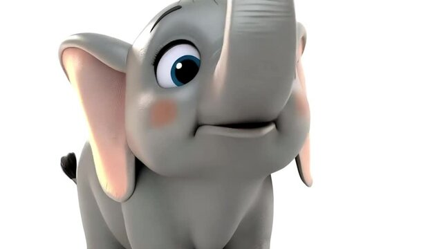 Elephant clipart closeup face, calm baby in white clear space