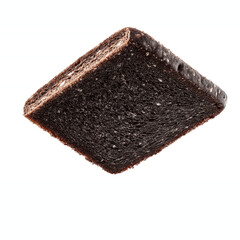 Floating Slice of Dark Rye Bread Against Vibrant Green and Cyan Transparent background