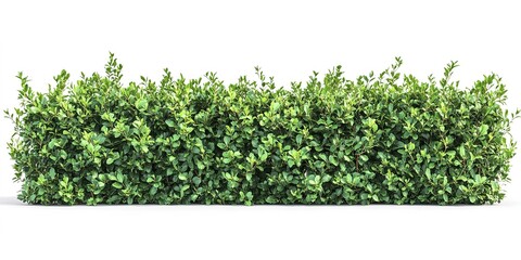 Panoramic green hedge with dense foliage, natural texture, perfect for outdoor scenes, isolated on white.