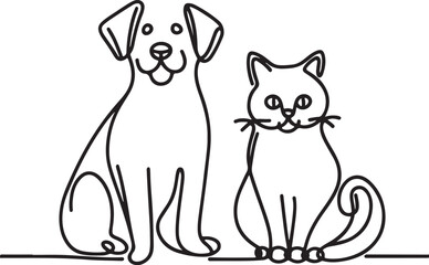 Cat and Dog Logo One Line Art Vector