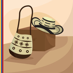 Mochila bag and sombrero vueltiao. Vector