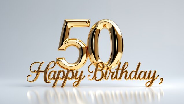 Golden 50th Birthday Celebration Elegant Number and Script Design - Powered by Adobe