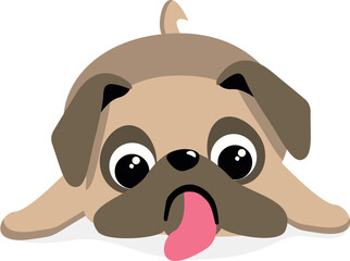 Cartoon Illustration of a Lying Pug. Kawaii pug vector illustration