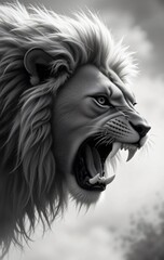 Close-up of a ferocious lion showing its strength and raw power