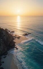 Golden Horizon Meets Crystal Waters A Serene Beach Panorama That Whispers Peace to Every Soul