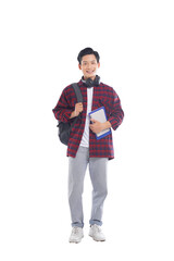 portrait of asian male student posing on white background