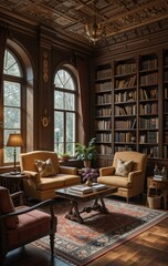 Inviting Reading Area Where Books, Warmth, and Comfort Create the Ideal Escape from the World