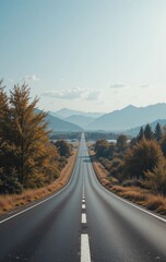 Long Straight Road Through a Modern Landscape, Captured in Crisp Realistic Style