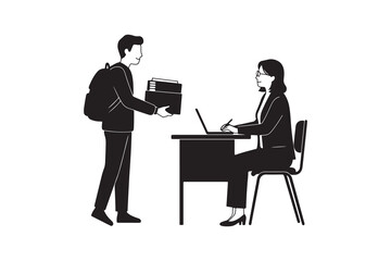 Fototapeta premium Student Delivering Documents at Desk Silhouette - Education Administration Scene