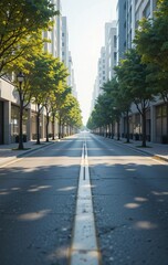 Modern Straight Road with Realistic Textures and Urban Surroundings in Natural Light