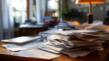 Cluttered home office desk