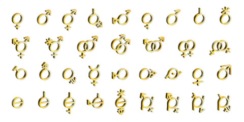 Set of 3d gender identity icon Symbol used to represent sex and gender Diversity of genders
