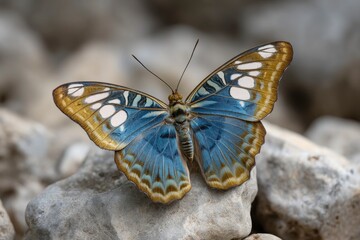 Blue and Gold Butterfly: Serene Stone Still Life