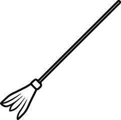 Classic Witch Broom Line Art Simple Black Outline Halloween Design