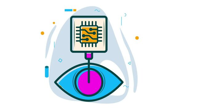 bioelectronic implant or bionic Eye animation, visual retinal prosthesis testing animated video Artificial intelligence Clip Natural Language Processing footage deep Machine Learning motion graphics