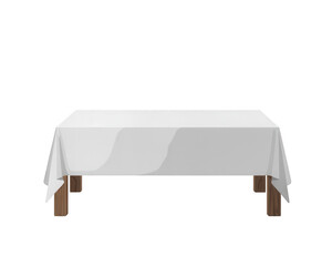 A simple table with a white tablecloth draped over it against a plain black studio background view