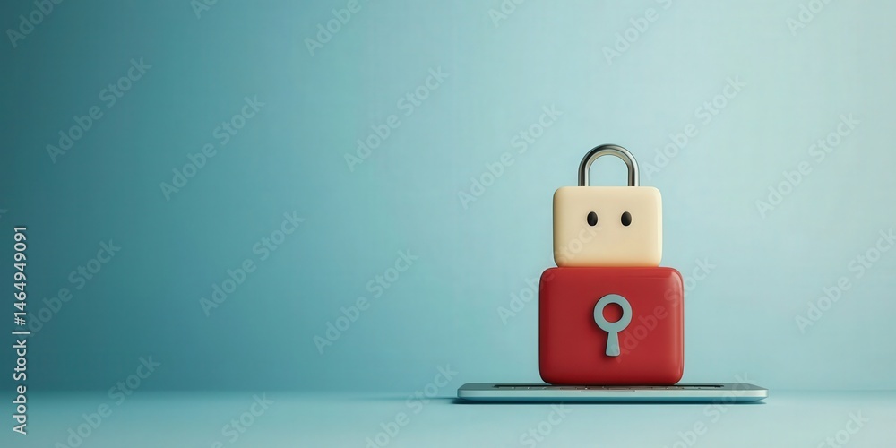Poster cyber security ransomware prevention concept. three colorful locks on a minimalist background repres