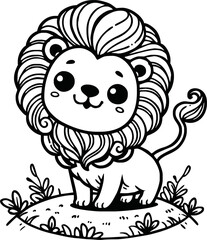 black and white line art vector cartoon lion isolated for coloring page