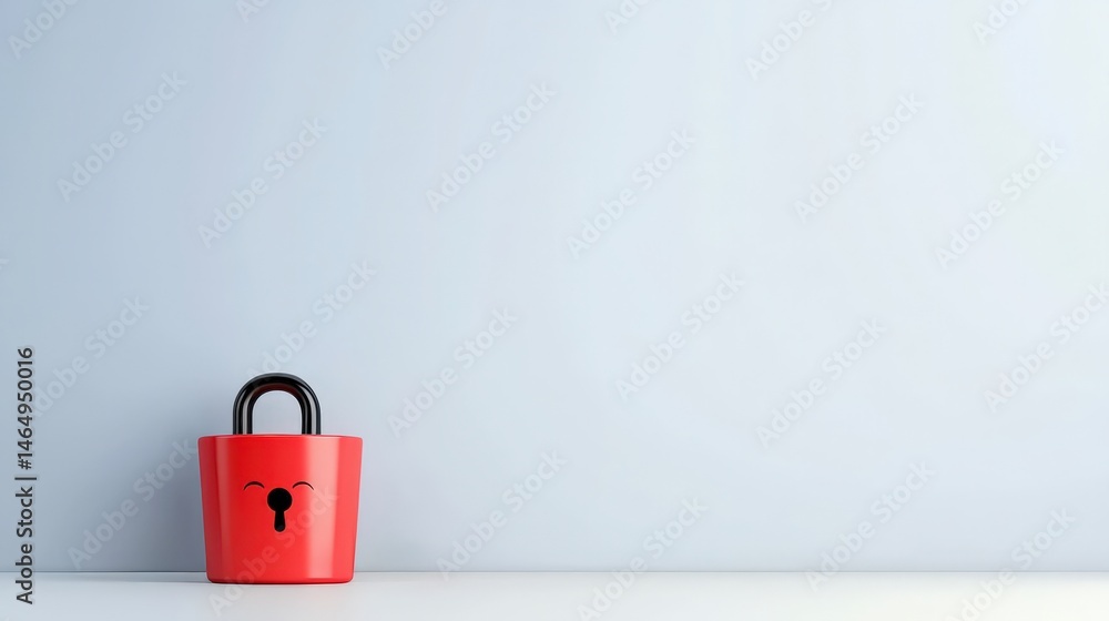 Poster cyber security ransomware prevention concept. red padlock on a minimalistic background.