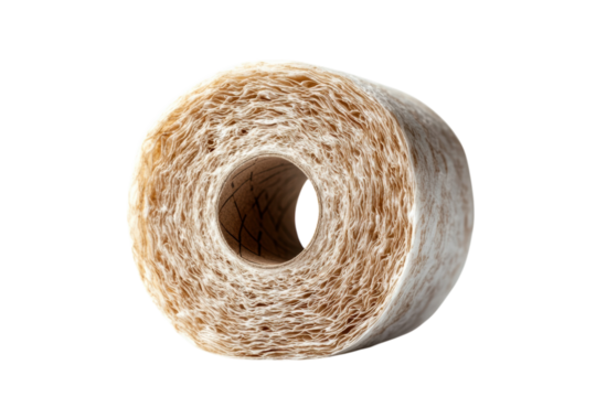 Detailed Close up of a Paper Roll Textured Layers and Inner Cardboard Core Visible Against a on transparent background