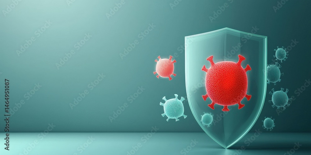 Poster cyber security ransomware prevention concept. digital shield protecting against viruses and pathogen