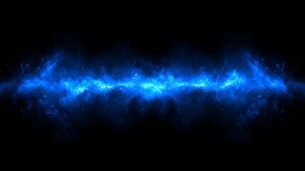Obraz premium Blue gradient space illuminated by sparkling dust and intense light rays crossing in a dynamic flow