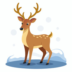 Minimal Reindeer in Snow – Vector on White