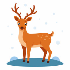 Minimal Reindeer in Snow – Vector on White