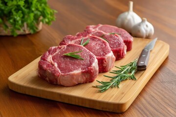 Juicy Steaks: Gourmet Cuts on Rustic Bamboo Board