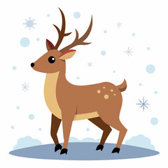 Minimal Reindeer in Snow – Vector on White