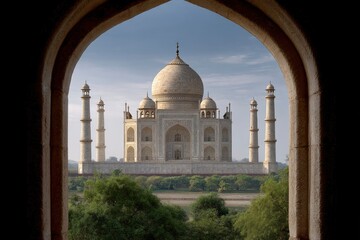 Obraz premium Taj Mahal Framed: Serene Architectural Masterpiece