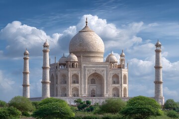 Obraz premium Taj Mahal: Majestic Marble Mausoleum under a Serene Sky