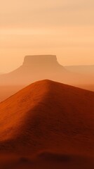 Dramatic Desert Landscape Red Dunes and Mesa at Sunrise Arid Scene