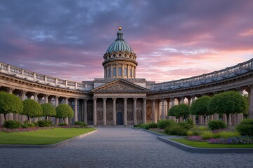 Fototapeta premium Kazan Cathedral: Serene Sunset, Classical Architecture