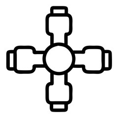 Four Way Pipe Fitting Outline Icon , Plumbing, Hydraulic Connector, Industrial Valve in Minimalist Style