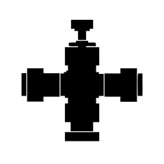  Four Way Valve Silhouette ,  industrial, Plumbing, Hydraulic Control Valve Icon in Black Bold Style