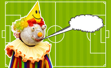 Football Clown with Speech Bubble on Soccer Field Background – Editable Template