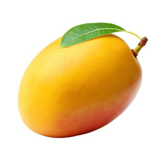 A single, ripe mango with a green leaf, isolated. A vibrant display of tropical fruit in its prime