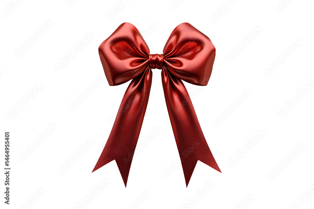 Poster symmetrical red gift bow with smooth texture and shiny finish—ideal for wrapping or accents, isolate